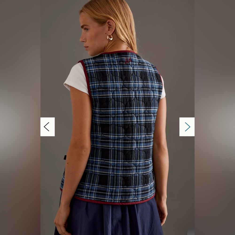 Damson Madder Anthropologie Alva Bow Gilet Vest Quilted Utility Blue Maroon 14 - Picture 5 of 16